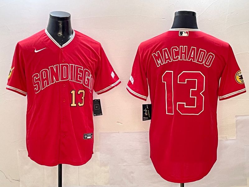 Men San Diego Padres #13 Machado Red Jointly Name Game Nike 2025 MLB Jersey style 2